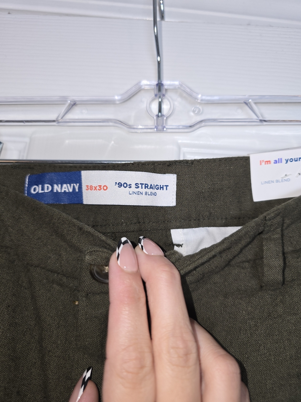 Old Navy Men's Linen Olive Green 90's Straight Chino Pants Size 38 × 30 - Picture 5 of 8